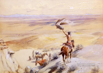 Amérindien œuvres - le signal 1903 Charles Marion Russell Indiens d’Amérique